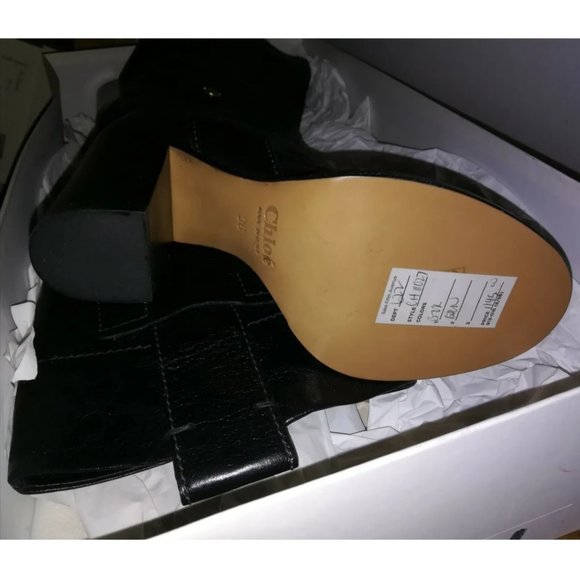 New CHLOE 36 Black Distressed Leather Knee-High Chunky Heel Boots - Picture 8 of 10